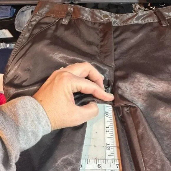 Y2K Express Cargo Floral Embroidered Wide Leg Pants Brown Size‎ 4 Satin VTG - Picture 15 of 16